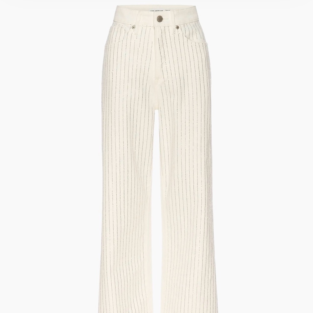 Good American Cream Straight Leg Jeans